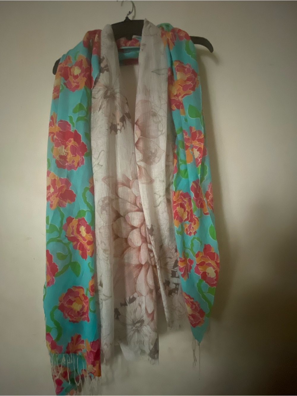 Reversible Floral Draped Scarf Curtain - Blue, Pink & Cream